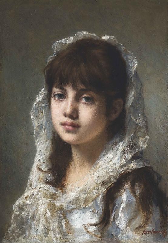 Alexei Harlamov Portrait of ayoung girl wearing a white veil